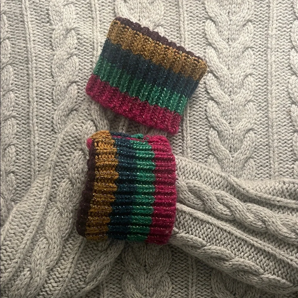 Boden Gray Cable Knit Turtleneck Sweater with Multicolor Cuffs - Picture 4 of 7